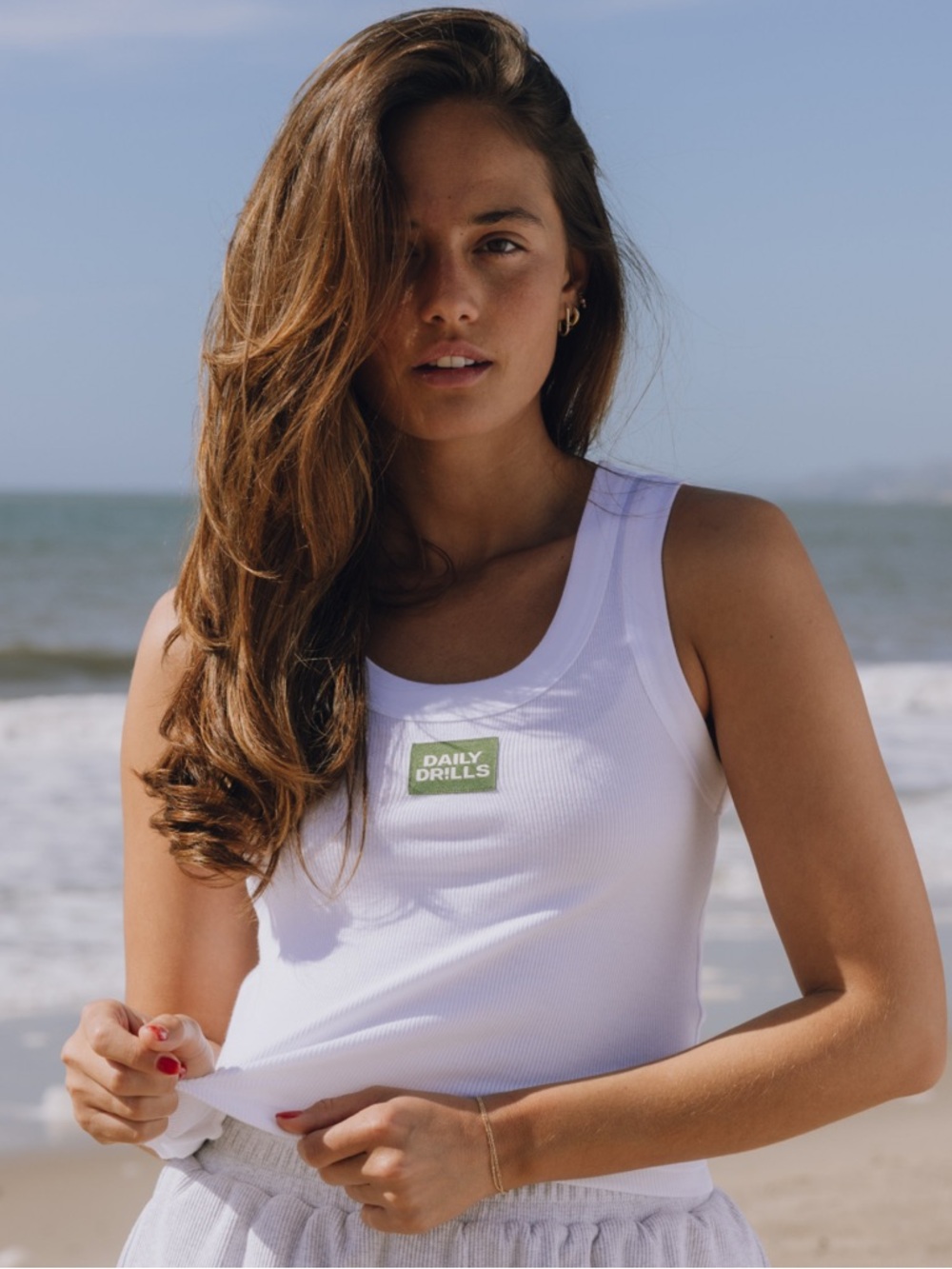 Daily Drills Logo Ribbed Tank - White Size M/L